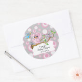 Schattige Roze en Grijze Uil Baby Ronde Sticker (Envelop)