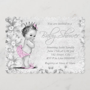 Schattige Roze en Grijze Vintage Baby Shower Kaart