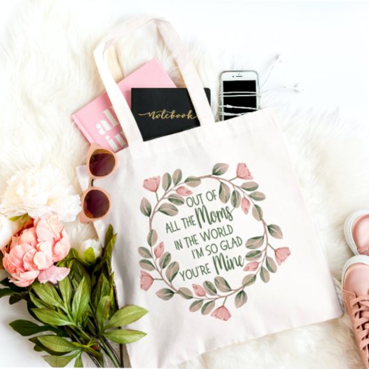 Schattige roze en groen bloemenkrans mam citaat tote bag