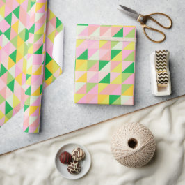 Schattige Roze en Groen Geometrisch Patroon Esthet Cadeaupapier