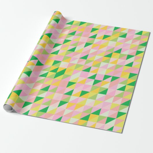 Schattige Roze en Groen Geometrisch Patroon Esthet Cadeaupapier (Uitgerold)