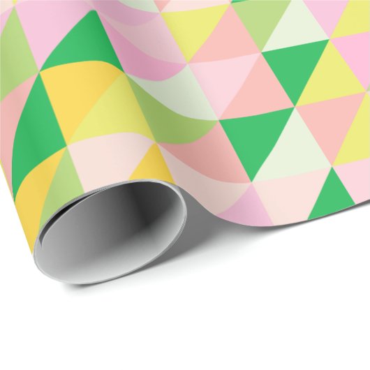 Schattige Roze en Groen Geometrisch Patroon Esthet Cadeaupapier (Rol Hoek)