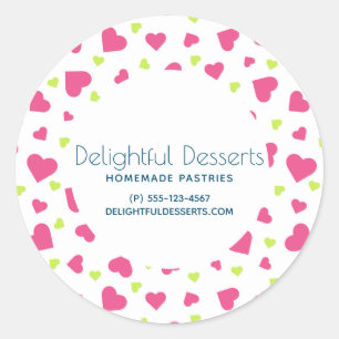 Schattige Roze en Groene Harten Pattern Business Ronde Sticker