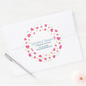 Schattige Roze en Groene Harten Pattern Business Ronde Sticker (Envelop)