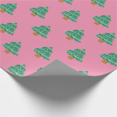 Schattige roze en groene kerstbomen cadeaupapier (Hoek)