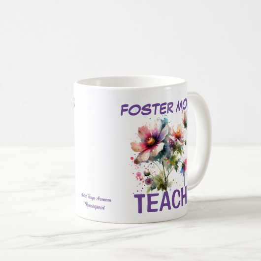 Schattige Roze en Indigo FOSTER MOMS TEACH Bloemen Koffiemok (Voorkant rechts)