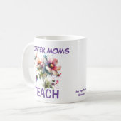 Schattige Roze en Indigo FOSTER MOMS TEACH Bloemen Koffiemok (Voorkant links)