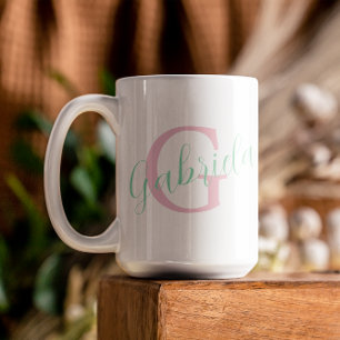 Schattige roze en munt en vrouwelijke typografisch tweekleurige koffiemok