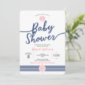 Schattige, Roze en Navy Blue, Nautisch, Baby showe Kaart (Staand voorkant)