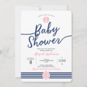 Schattige, Roze en Navy Blue, Nautisch, Baby showe Kaart (Voorkant)