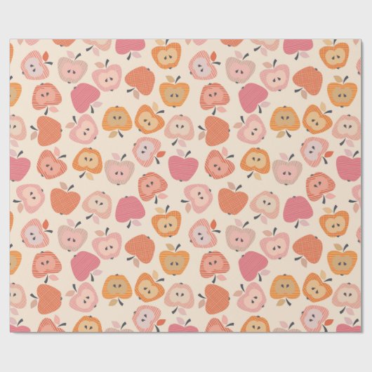 Schattige roze en oranje appelmotief cadeaupapier (Vlak)