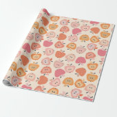 Schattige roze en oranje appelmotief cadeaupapier (Uitgerold)
