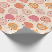 Schattige roze en oranje appelmotief cadeaupapier (Hoek)