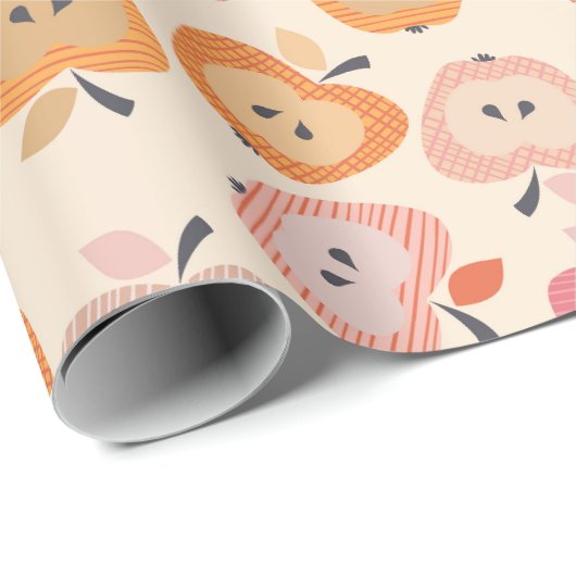 Schattige roze en oranje appelmotief cadeaupapier (Rol Hoek)