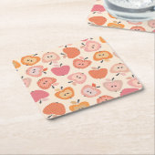 Schattige roze en oranje appelmotief kartonnen onderzetters (Schuin)