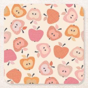 Schattige roze en oranje appelmotief kartonnen onderzetters