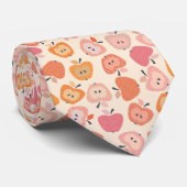 Schattige roze en oranje appelmotief stropdas (Opgerold)