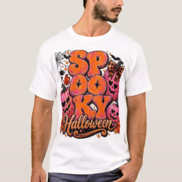 Schattige Roze en Oranje Griezelige Halloween Pomp T-shirt