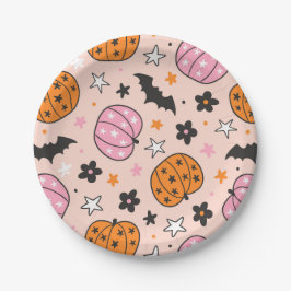 Schattige Roze en Oranje Halloween Pumpkin Paper B Papieren Bordje