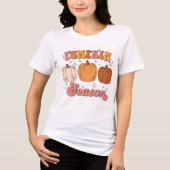 Schattige Roze en Oranje Retro Pompoen Seizoen Tri-Blend Shirt (Voorkant)