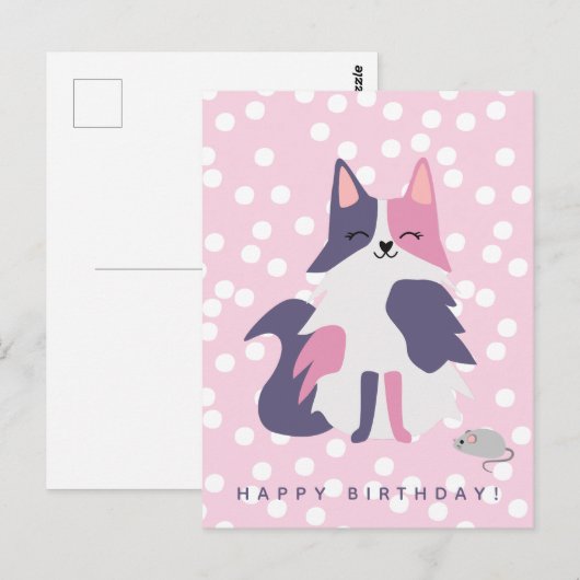 Schattige Roze en Paarse Cat Kids Verjaardag Brief Briefkaart (Voorkant / Achterkant)