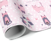 Schattige Roze en Paarse Katten Kinderen Verjaarda Cadeaupapier (Rol Hoek)