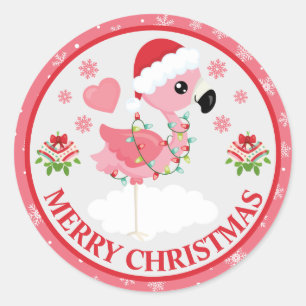Schattige Roze en Rode Kerst Flamingo Winter Ronde Sticker