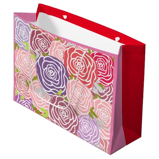 Schattige roze en rode kleurblok Rozen Groot Cadeauzakje (Voorkant Gekanteld)