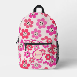 Schattige Roze en Rode Lachende Bloemen Aangepast Bedrukte Rugzak