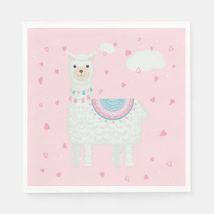 Schattige Roze en Turquoise Llama Papier Bord Servet