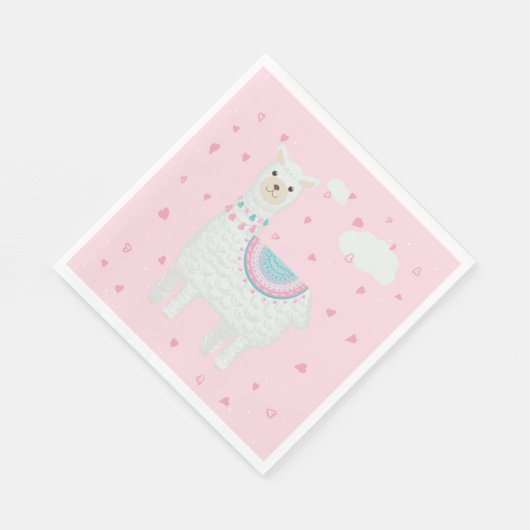 Schattige Roze en Turquoise Llama Papier Bord Servet (Hoek)