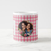 Schattige Roze en Wit Check Pattern Custom Photo M Grote Koffiekop (Voorkant)
