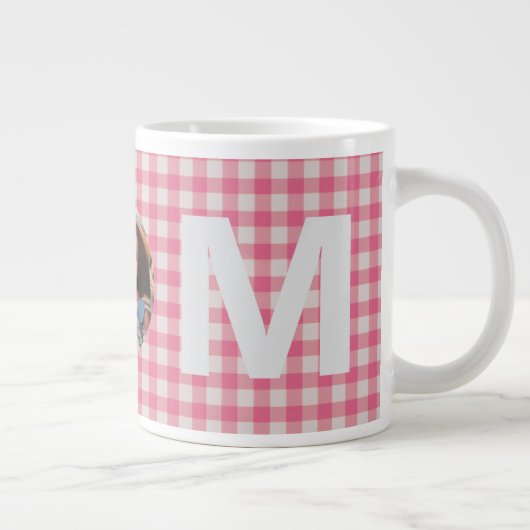Schattige Roze en Wit Check Pattern Custom Photo M Grote Koffiekop (Rechts)