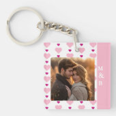 Schattige Roze en Wit Foto Koppel Monogram Sleutelhanger (voorkant)