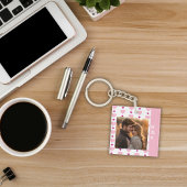 Schattige Roze en Wit Foto Koppel Monogram Sleutelhanger