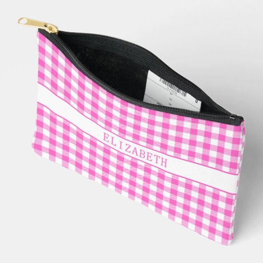 Schattige Roze en Wit Gingham Plaid Pattern Etui (Open)