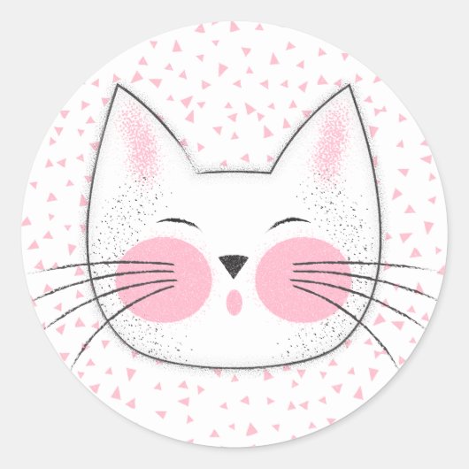 Schattige Roze en Wit Japans Kitty Cat Ronde Sticker (Voorkant)