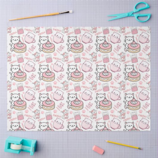 Schattige roze en wit kattenweefselpapier tissuepapier (Craft)