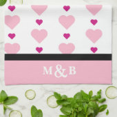 Schattige Roze en Wit met Zwart Trim Monogram Theedoek (Gevouwen)