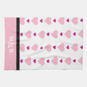 Schattige Roze en Wit met Zwart Trim Monogram Theedoek (Horizontaal)