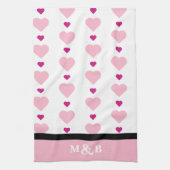 Schattige Roze en Wit met Zwart Trim Monogram Theedoek (Verticaal)