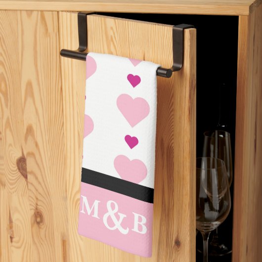 Schattige Roze en Wit met Zwart Trim Monogram Theedoek (Derde Gevouwen)