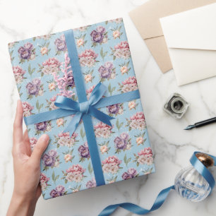 Schattige  Roze en Witte Bloemen Pioenenpatroon Cadeaupapier