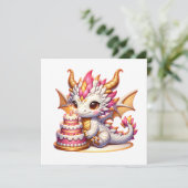 Schattige roze en witte drakenmeisje verjaardagsfe kaart (Staand voorkant)