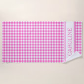 Schattige Roze en Witte Gingham Plaid Check Strandlaken (Voorkant)