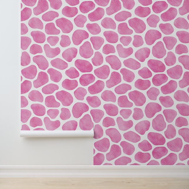 Schattige Roze en Witte Giraffe Patroon Behang (Applicatie)