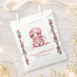 Schattige Roze en Witte Mummie Gelukkig Halloween Bedankzakje