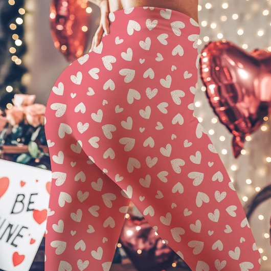 Schattige roze en witte Valentijn hartenpatroon Leggings