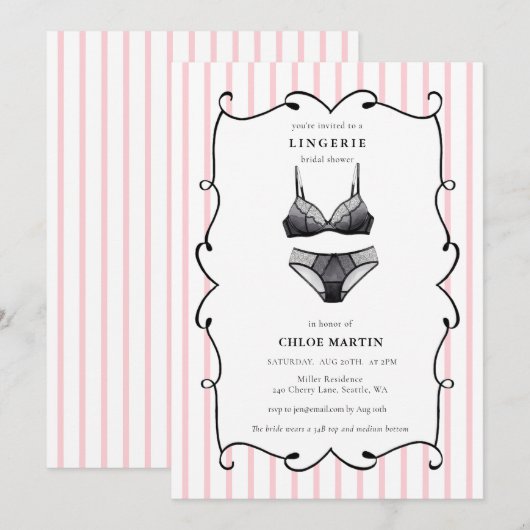 Schattige roze en zwart lingerie Vrijgezellenfeest Kaart (Voorkant / Achterkant)