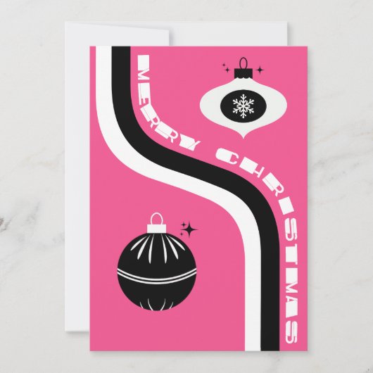 Schattige roze en zwart retro vrolijk kerstfeest feestdagenkaart (Voorkant)